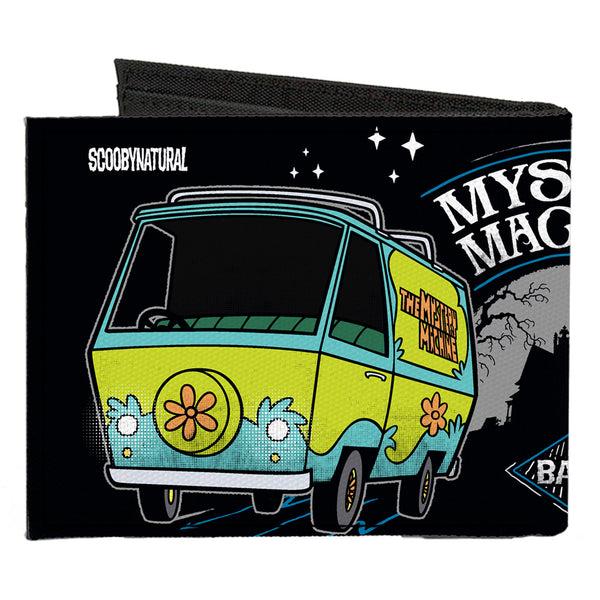 Buckle-Down Canvas Bi-Fold Wallet - SCOOBYNATURAL MYSTERY MACHINE Van & BABY Impala Scene Black White Grays Blues