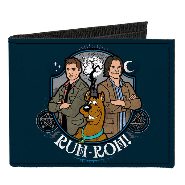 Buckle-Down Canvas Bi-Fold Wallet - Scoobynatural Scooby Doo Sam Dean Group Pose RUH-ROH Badge Blues