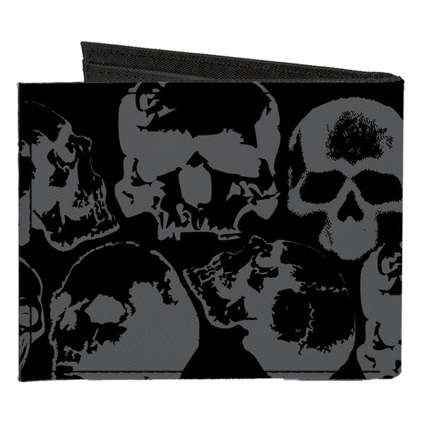 Buckle-Down Canvas Bi-Fold Wallet - Skull Pile Black Gray
