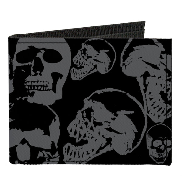Buckle-Down Canvas Bi-Fold Wallet - Skull Pile Black Gray