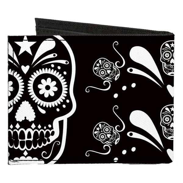 Buckle-Down Canvas Bi-Fold Wallet - Sugar Skulls Black White