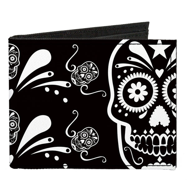 Buckle-Down Canvas Bi-Fold Wallet - Sugar Skulls Black White