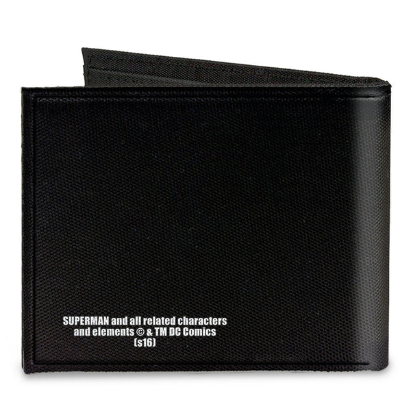 Buckle-Down Canvas Bi-Fold Wallet - Superman Forever Clark Kent-Superman Transition Shield Black Red