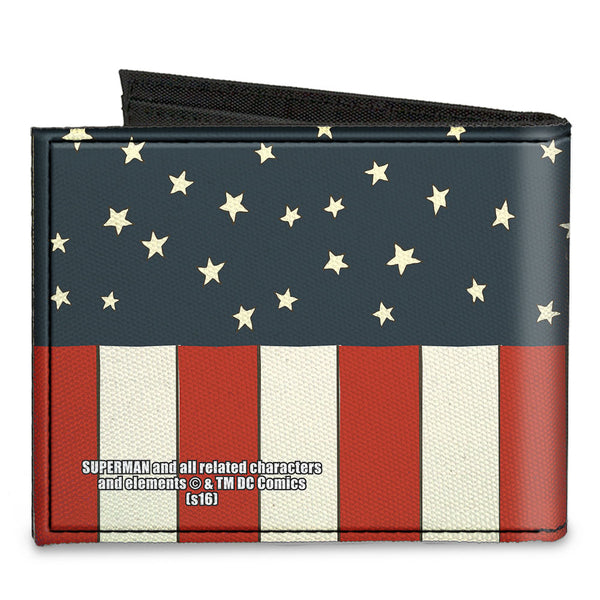 Buckle-Down Canvas Bi-Fold Wallet - Superman Shield Americana Red White Blue Yellow