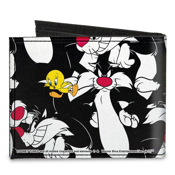 Buckle-Down Canvas Bi-Fold Wallet - Sylvester And Tweety Poses Scattered Black