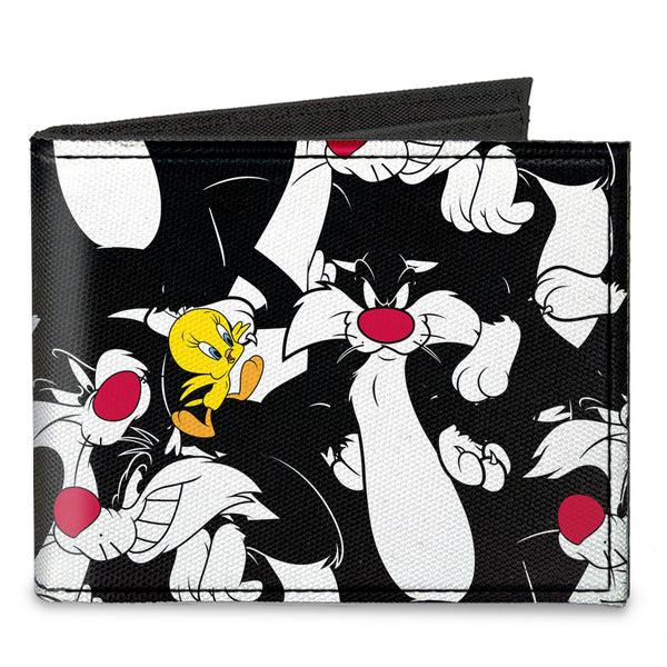 Buckle-Down Canvas Bi-Fold Wallet - Sylvester and Tweety Poses Scattered Black