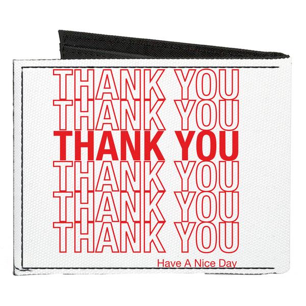 Buckle-Down Canvas Bi-Fold Wallet - THANK YOU HAVE A NICE DAY Bag Print White Red