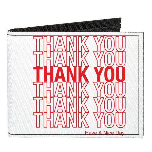 Buckle-Down Canvas Bi-Fold Wallet - THANK YOU HAVE A NICE DAY Bag Print White Red