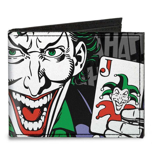 Buckle-Down Canvas Bi-Fold Wallet - The JOKER HAHAHAHA CLOSE-UP Pose Black Gray