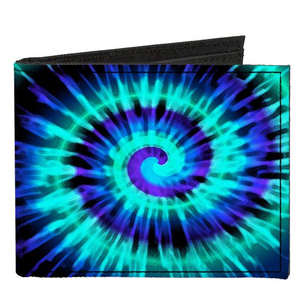 Buckle-Down Canvas Bi-Fold Wallet - Tie Dye Spiral Blues Purples