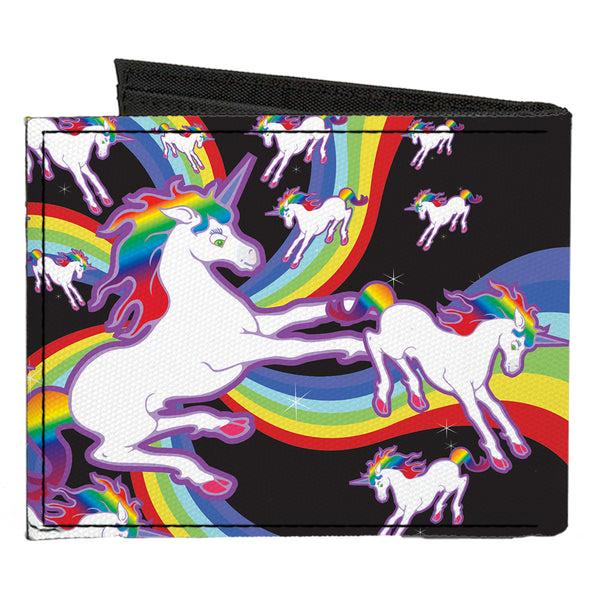 Buckle-Down Canvas Bi-Fold Wallet - Unicorns Rainbow Swirl Black