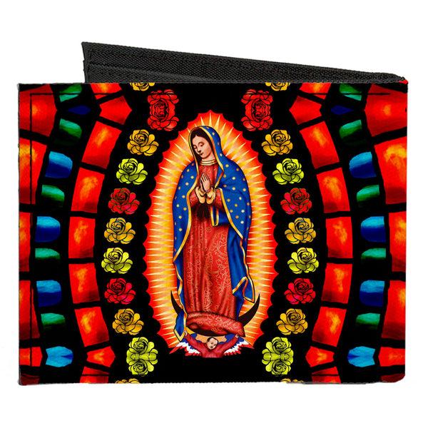 Buckle-Down Canvas Bi-Fold Wallet - Virgen De Guadalupe Roses Black Multi Color