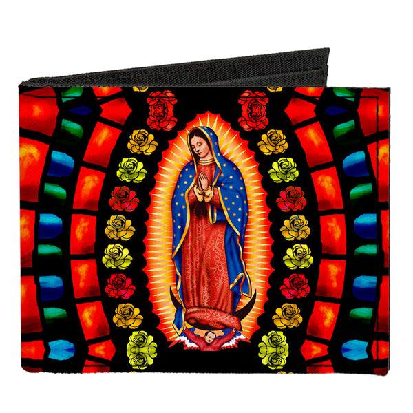 Buckle-Down Canvas Bi-Fold Wallet - Virgen de Guadalupe Roses Black Multi Color