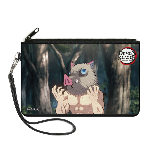 Buckle-Down Canvas Zipper Wallet - LARGE - DEMON SLAYER Inosuke Hashibira Boar Head Pose and Title Logo