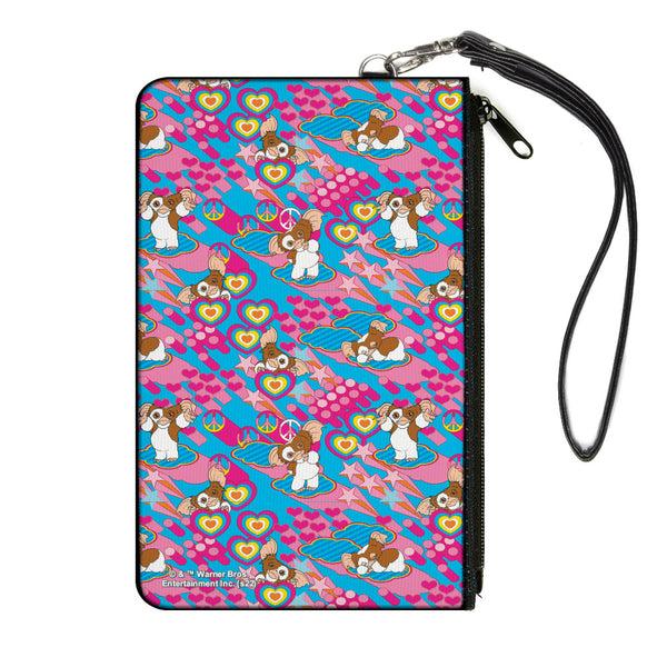 Buckle-Down Canvas Zipper Wallet - LARGE - Gremlins The New Batch Gizmo Poses Peace Collage Blues/Pinks