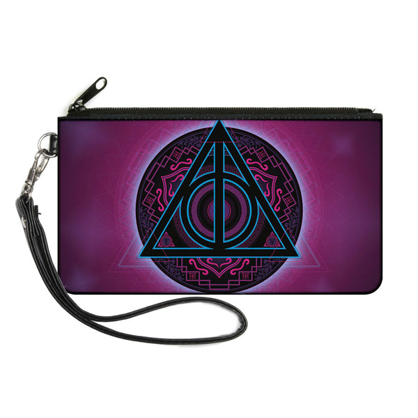 Buckle-Down Canvas Zipper Wallet - LARGE - Harry Potter Deathly Hallows Symbol2 Black Neon Pink Neon Blue