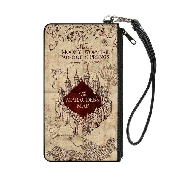 Buckle-Down Canvas Zipper Wallet - LARGE - Hogwarts School THE MARAUDER'S MAP Tan Reds