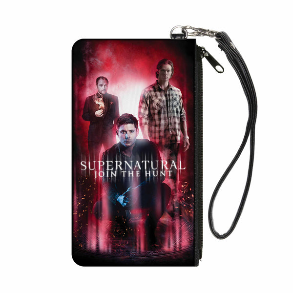 Buckle-Down Canvas Zipper Wallet - LARGE - SUPERNATURAL-JOIN THE HUNT Crowley/Dean/Sam Group Pose Black/Red Glow