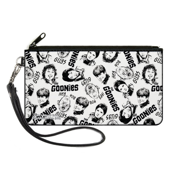 Buckle-Down Canvas Zipper Wallet - LARGE - THE GOONIES Character Face Sketch Collage White/Black