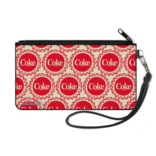 Buckle-Down Canvas Zipper Wallet - SMALL - Coca-Cola COKE Bottle Caps Collage White/Red