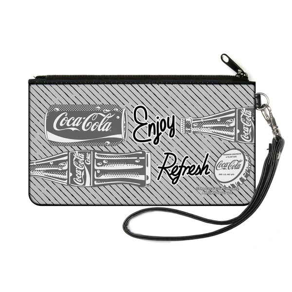 Buckle-Down Canvas Zipper Wallet - SMALL - Coca-Cola ENJOY REFRESH Can And Bottle Grays/White/Black