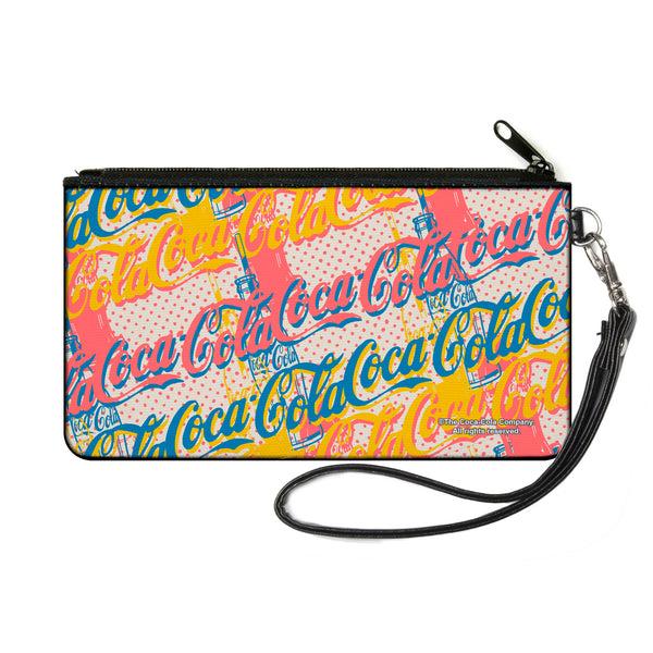 Buckle-Down Canvas Zipper Wallet - SMALL - COCA-COLA Script Logo Stacked Pop Art White/Multi Pastel