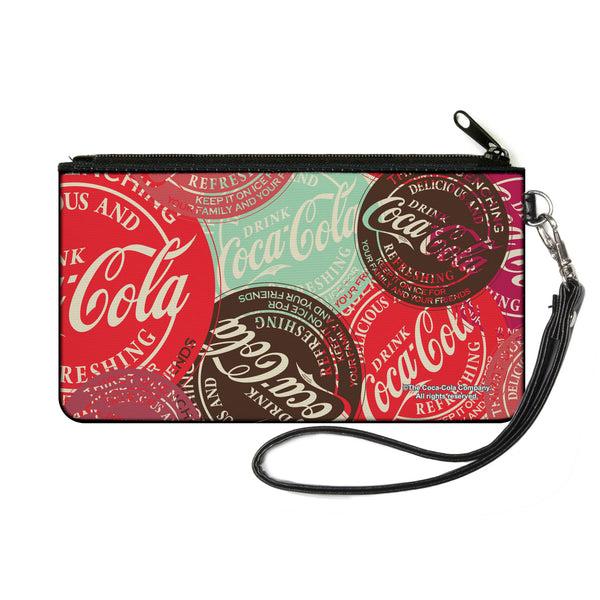 Buckle-Down Canvas Zipper Wallet - SMALL - DRINK COCA-COLA Coke Patches Stacked Reds/Multi Color