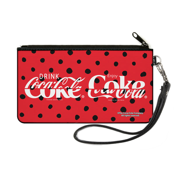 Buckle-Down Canvas Zipper Wallet - SMALL - DRINK COCA-COLA COKE Polka Dot Red/Black/White