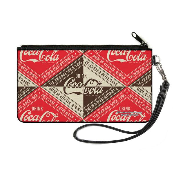 Buckle-Down Canvas Zipper Wallet - SMALL - DRINK COCA-COLA DELICIOUS & REFRESHING Blocks Red/Brown/White