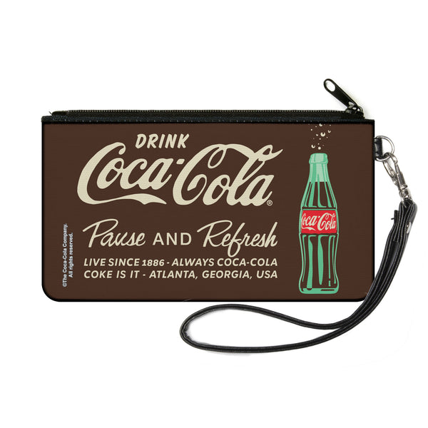 Buckle-Down Canvas Zipper Wallet - SMALL - DRINK COCA-COLA PAUSE AND REFRESH Bottle Brown/White