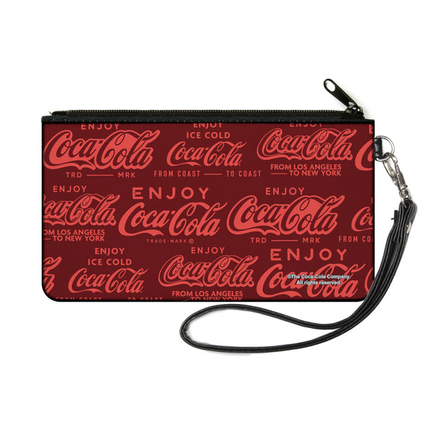 Buckle-Down Canvas Zipper Wallet - SMALL - ENJOY COCA-COLA Logos Brown/Red