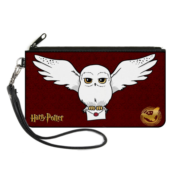 Buckle-Down Canvas Zipper Wallet - SMALL - HARRY POTTER Hedwig Delivery Pose DRCMC Icon Burgundy Reds Golds
