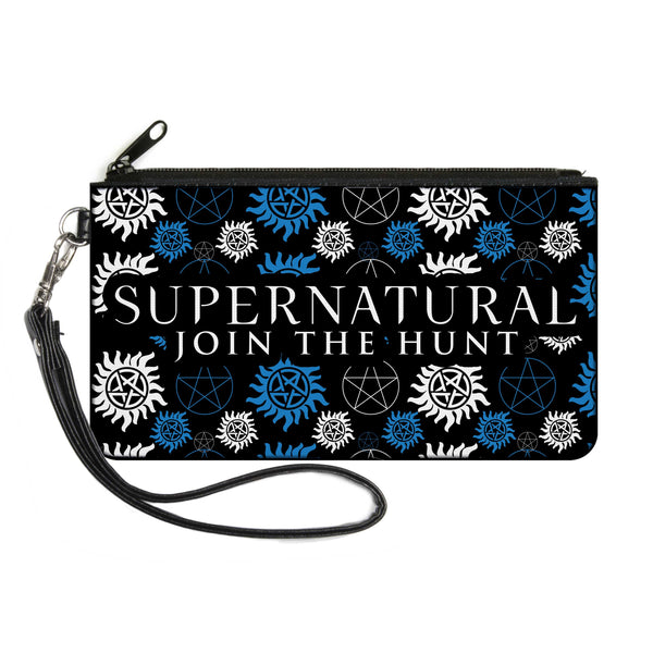 Buckle-Down Canvas Zipper Wallet - SMALL - SUPERNATURAL-JOIN THE HUNT Icons Scattered Black Blues White