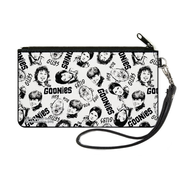 Buckle-Down Canvas Zipper Wallet - SMALL - THE GOONIES Character Face Sketch Collage White/Black