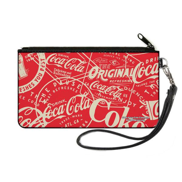 Buckle-Down Canvas Zipper Wallet - SMALL - Vintage Coca-Cola Coke Icons and Ad Logos Red/White