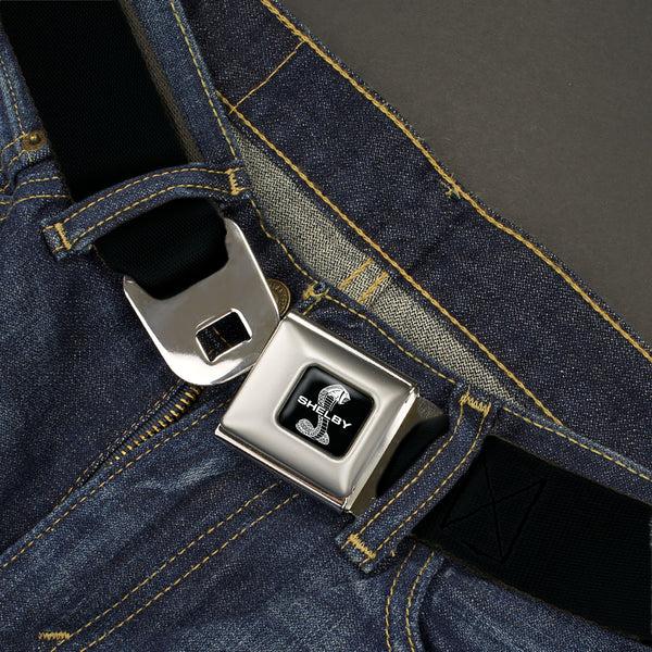 Buckle-Down Carroll Shelby Cobra Split Full Color Black White Seatbelt Belt - Carroll Shelby Cobra Black Webbing