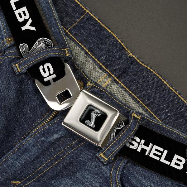 Buckle-Down Carroll Shelby Super Snake Cobra Full Color Black White Seatbelt Belt - Carroll Shelby SHELBY Super Snake Cobra Black/White Webbing