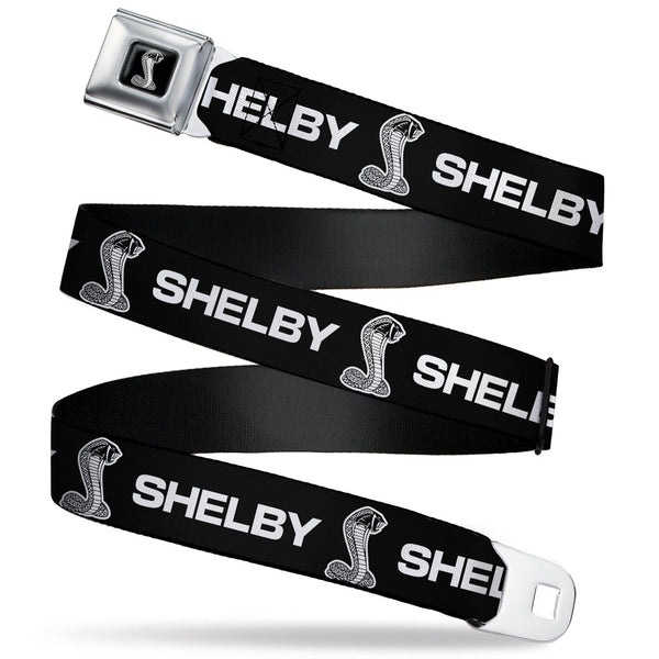 Buckle-Down Carroll Shelby Super Snake Cobra Full Color Black White Seatbelt Belt - Carroll Shelby SHELBY Super Snake Cobra Black/White Webbing