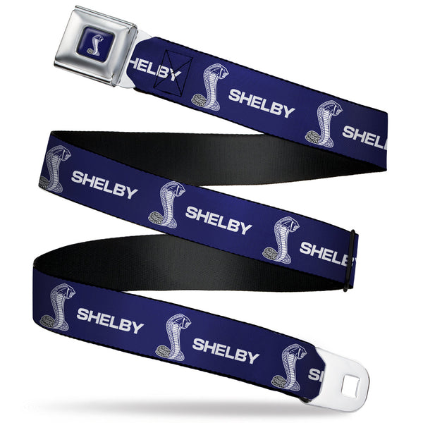 Buckle-Down Carroll Shelby Super Snake Cobra Navy/White Seatbelt Belt - SHELBY Super Snake Cobra Navy/White Webbing