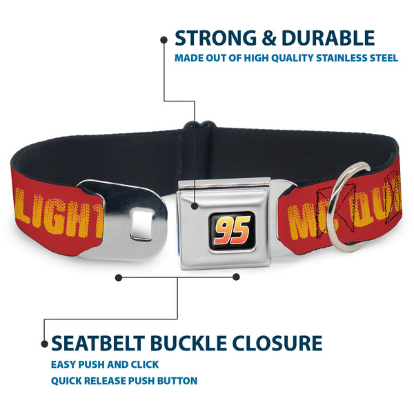 Buckle-Down Cars Lightning McQueen 95 Logo Full Color Black/Red Fade Seatbelt Buckle Collar - Cars LIGHTNING MCQUEEN Tread Red/Orange