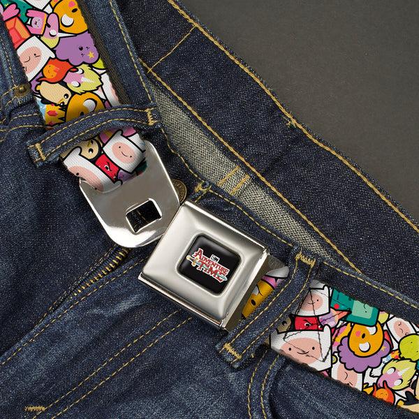 Buckle-Down Cartoon Network ADVENTURE TIME Title Logo Full Color Black Seatbelt Belt - Adventure Time Character Face Icons Stacked Collage Webbing