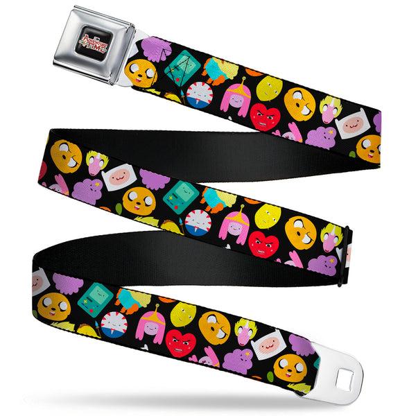 Buckle-Down Cartoon Network ADVENTURE TIME Title Logo Full Color Black Seatbelt Belt - Adventure Time Character Face Icons Scattered Black Webbing