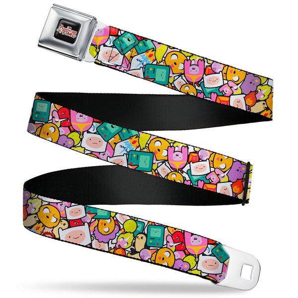 Buckle-Down Cartoon Network ADVENTURE TIME Title Logo Full Color Black Seatbelt Belt - Adventure Time Character Face Icons Stacked Collage Webbing