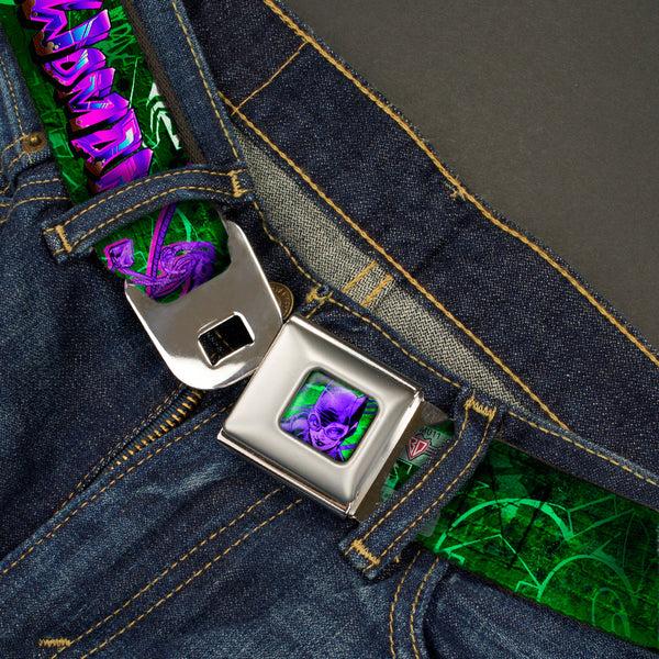 Buckle-Down Catwoman Whip Pose Face CLOSE-UP Full Color Black Greens Purples Seatbelt Belt - CATWOMAN Whip Pose/Graffiti Black/Greens/Purples Webbing