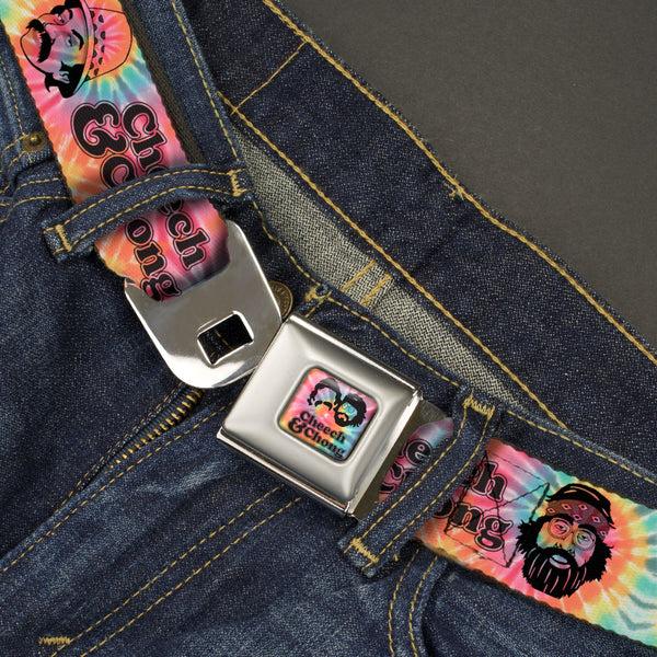 Buckle-Down CHEECH & CHONG Faces Silhouette Tie Dye Full Color Multi Color/Black Seatbelt Belt - CHEECH & CHONG Caricature Faces2 Tie Dye Multi Color/Black Webbing