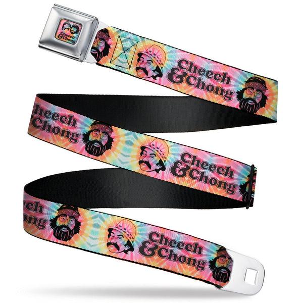 Buckle-Down CHEECH & CHONG Faces Silhouette Tie Dye Full Color Multi Color/Black Seatbelt Belt - CHEECH & CHONG Caricature Faces2 Tie Dye Multi Color/Black Webbing