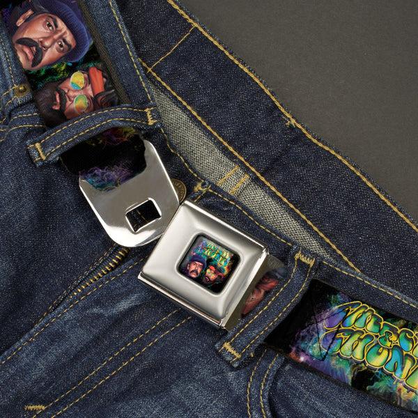 Buckle-Down CHEECH & CHONG Faces Smokey Tie Dye Full Color Black/Yellow/Multi Color Seatbelt Belt - CHEECH & CHONG Faces Smokey Tie Dye Black/Yellow/Multi Color Webbing
