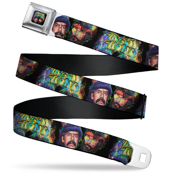 Buckle-Down CHEECH & CHONG Faces Smokey Tie Dye Full Color Black/Yellow/Multi Color Seatbelt Belt - CHEECH & CHONG Faces Smokey Tie Dye Black/Yellow/Multi Color Webbing