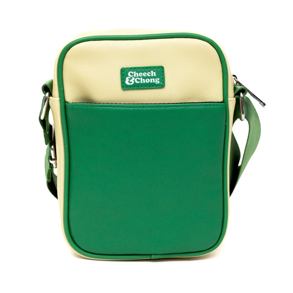 Buckle-Down Cheech & Chong Vegan Leather Cross Body Backpack For Men And Women With Adjustable Strap C Of Weeds Playing Card Replica Green