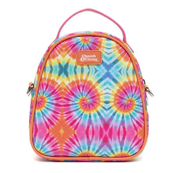 Buckle-Down Cheech & Chong Vegan Leather Cross Body Backpack For Men And Women With Adjustable Strap Faces Debossed Multi Color Tie Dye Multicolor